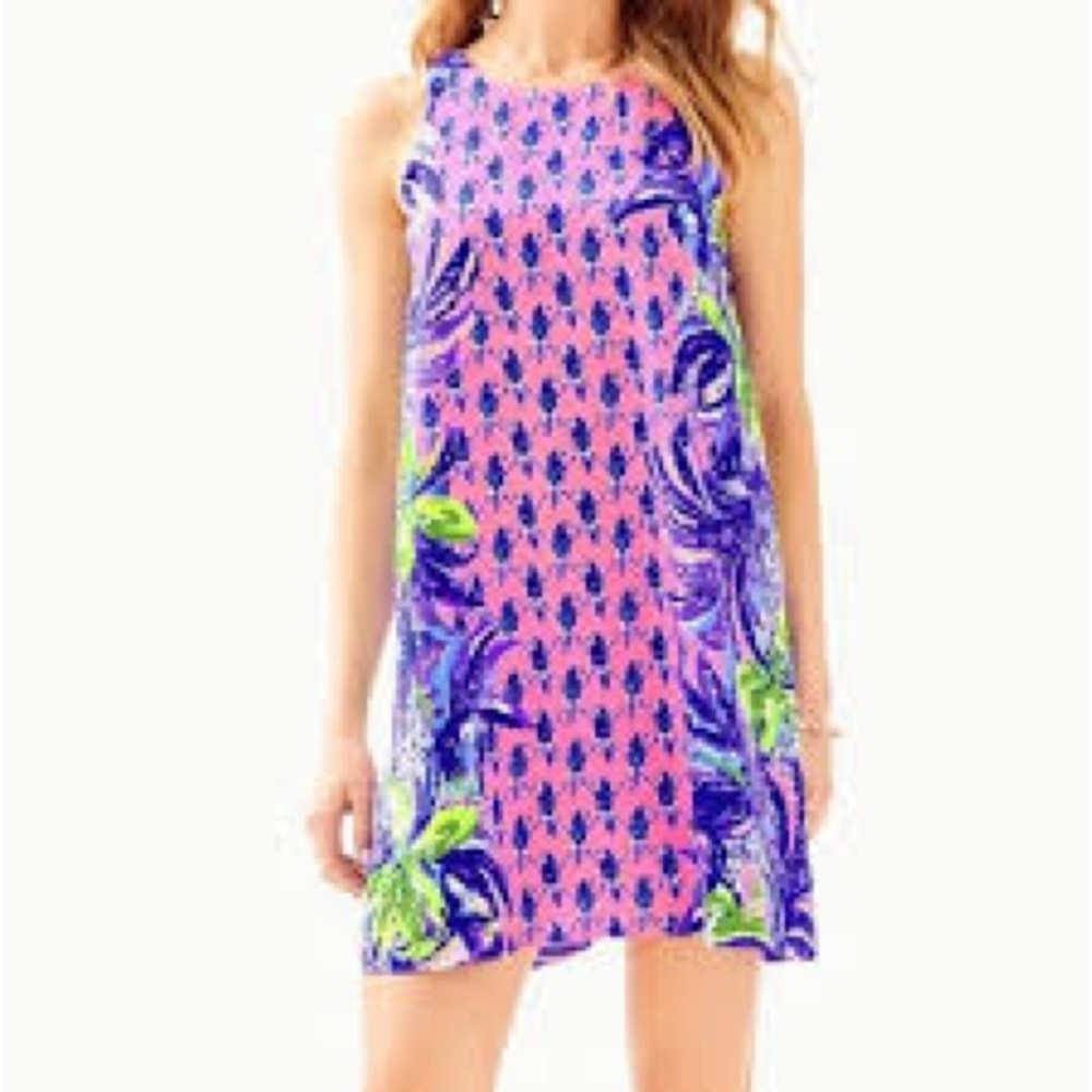 Lilly Pulitzer EUC Jackie Silk Shift Pecking Order Sleeveless Dress Size Large